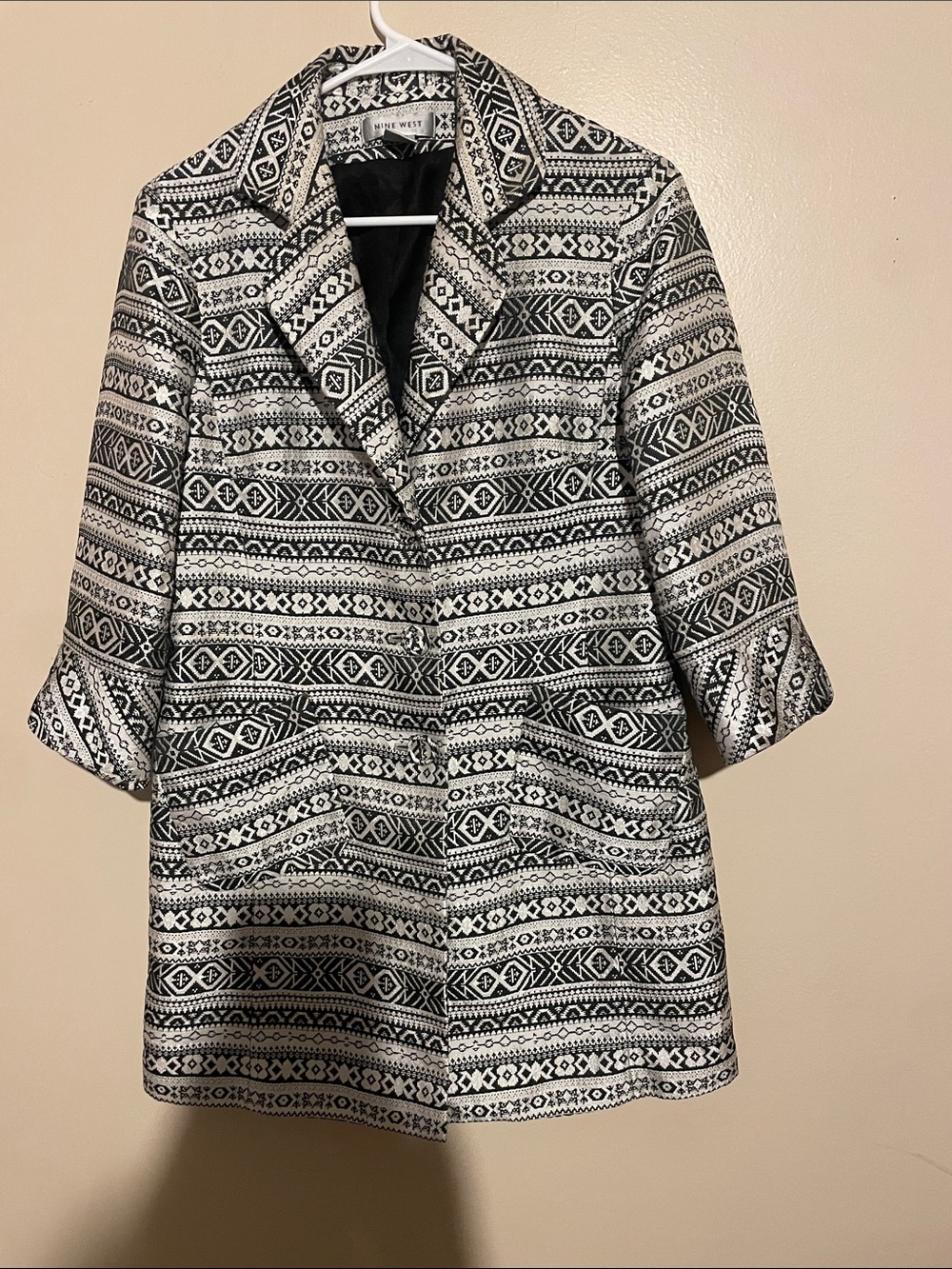 Nine West Black & White Geometric Blazer silk size Medium